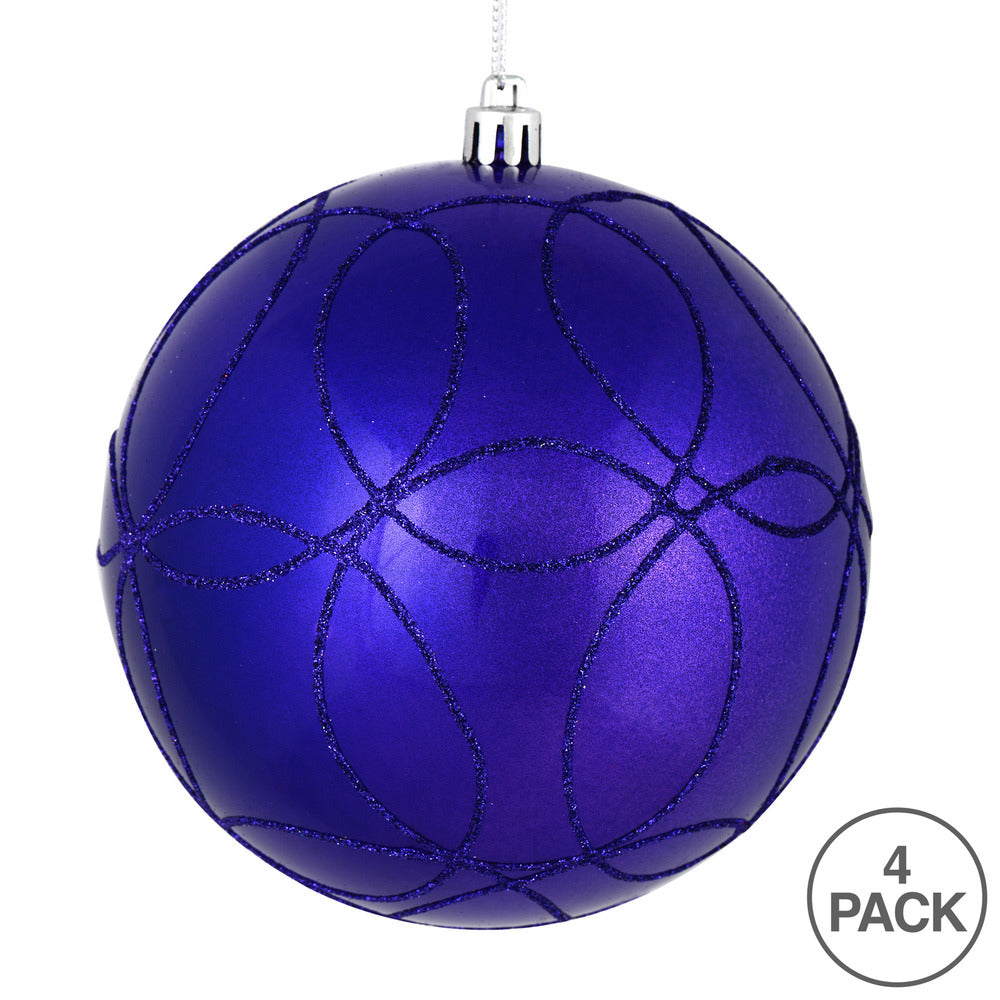 Vickerman 4" Purple Candy Finish Ornament with Circle Glitter Pattern 4 per Bag