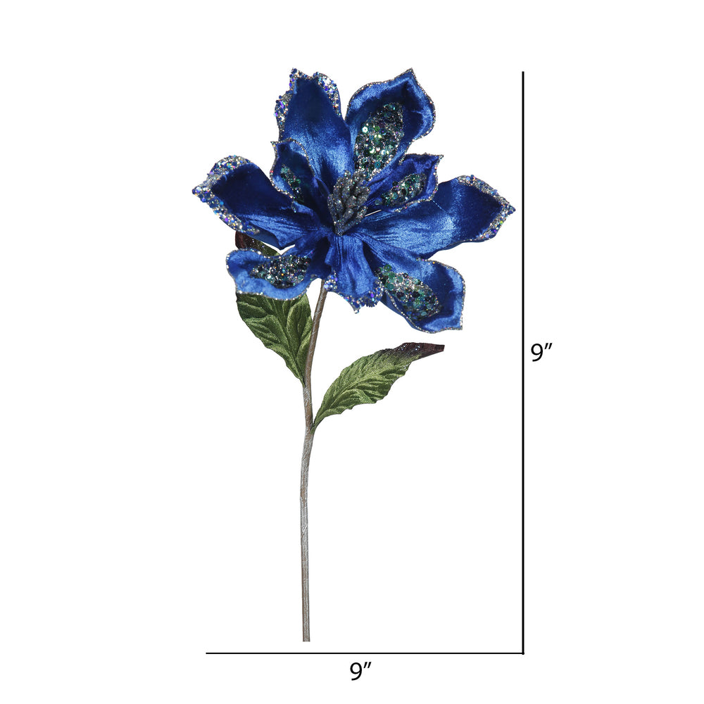 Vickerman 22" Blue Velvet Magnolia Artificial Christmas Pick 3 per Bag