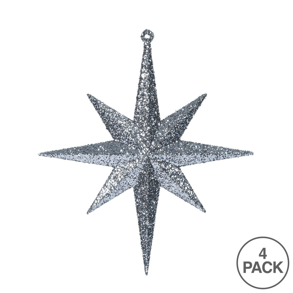 Vickerman 8" Pewter Iridescent Glitter Bethlehem Star Christmas Ornament 4 per Box