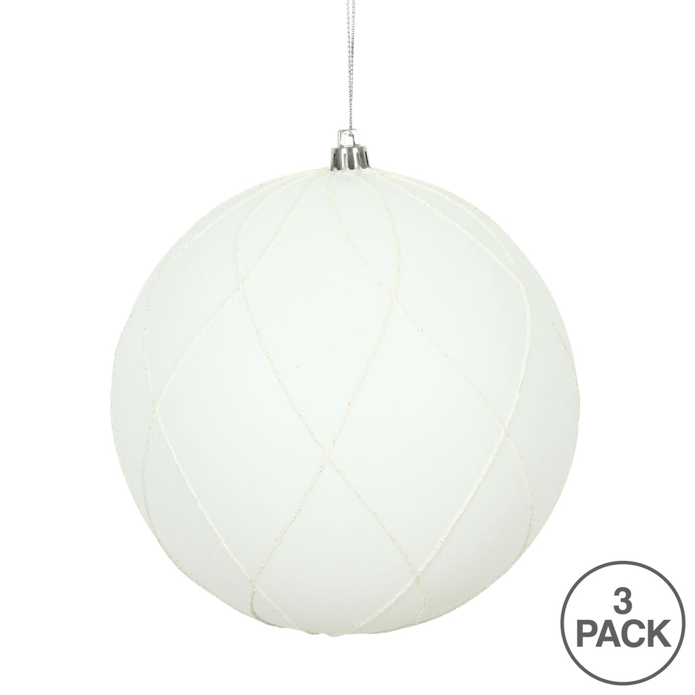 Vickerman 6" White Matte and Glitter Swirl Ball Ornament 3 per Box