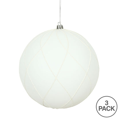 Vickerman 6" White Matte and Glitter Swirl Ball Ornament 3 per Box