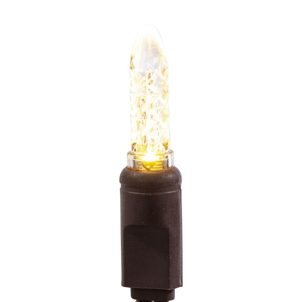 Vickerman 70 Warm White M5 Faceted LED Light on Brown Wire, 4" Spacing x 24' Long Light Strand.