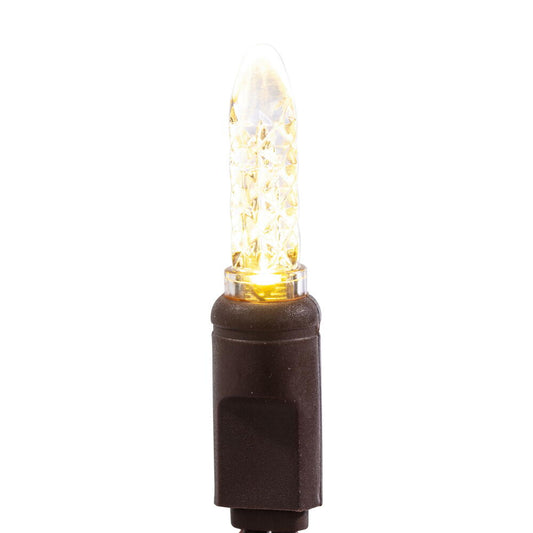 Vickerman 70 Warm White M5 Faceted LED Light on Brown Wire, 4" Spacing x 24' Long Light Strand.