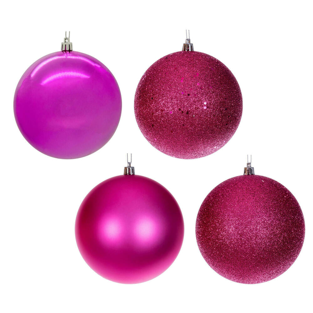 Vickerman 4.75" Hot Pink 4-Finish Ball Ornament 4 per bag.