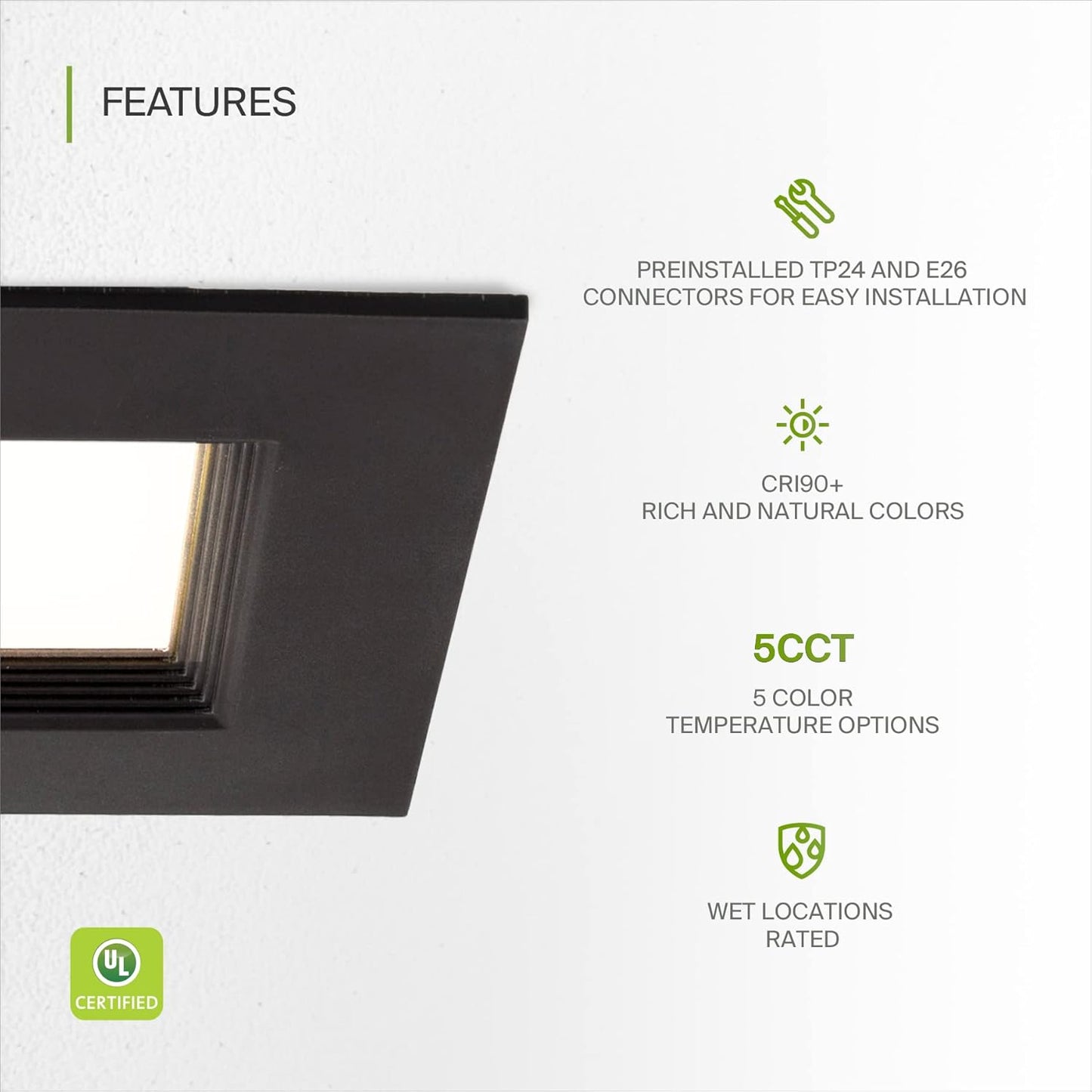ASD Lighting LED Square Downlight Retrofit Kit 6" 12W 120V CCT Selectable 2700/3000/3500/4000/5000K Dimmable PC, Baffle Trim, Oil Rubbed Bronze UL 6pack