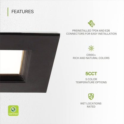 ASD Lighting LED Square Downlight Retrofit Kit 6" 12W 120V CCT Selectable 2700/3000/3500/4000/5000K Dimmable PC, Baffle Trim, Oil Rubbed Bronze UL 6pack