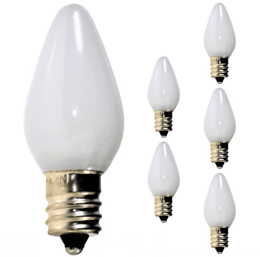 Damar- C7 LED Christmas Night Light Bulb Solid White E12 Candelabra Base 0.96W 2700K Warm White Dimmable 100-130V Pack of 6- Shatterproof Replacement String Lights for Chandelier Window Candle