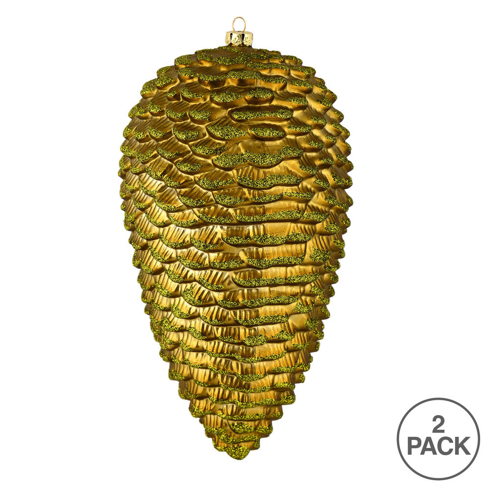 Vickerman 10" Olive Matte Glitter Pinecone Christmas Ornament Pack of 2