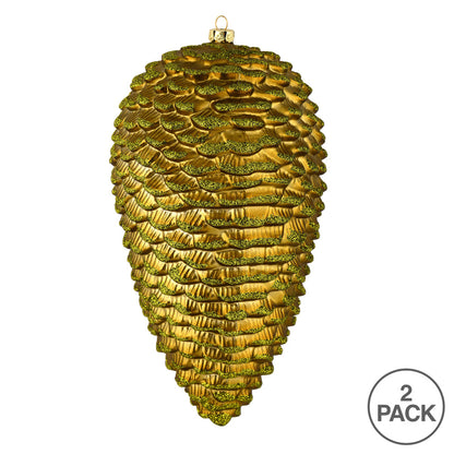 Vickerman 10" Olive Matte Glitter Pinecone Christmas Ornament Pack of 2