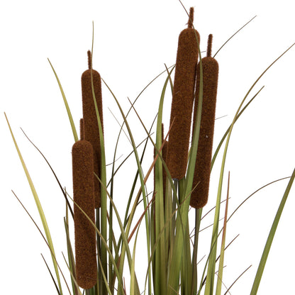 Vickerman 48" Artificial Potted Grass with Brown Cattails.