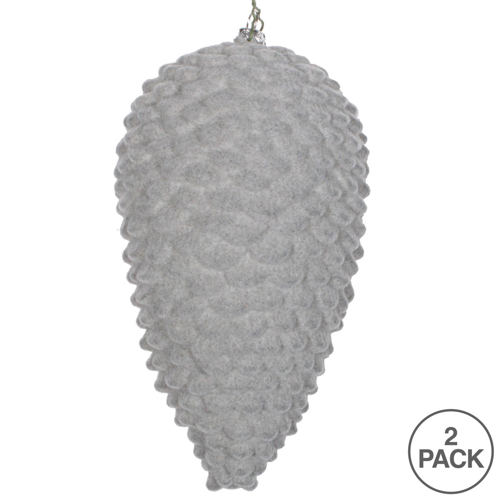 Vickerman 7" Silver Flocked Pinecone Christmas Ornament Pack of 2