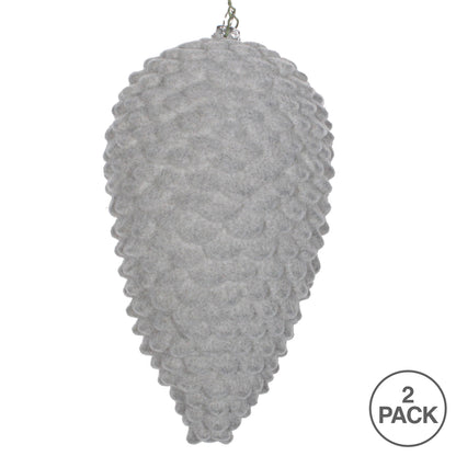 Vickerman 7" Silver Flocked Pinecone Christmas Ornament Pack of 2