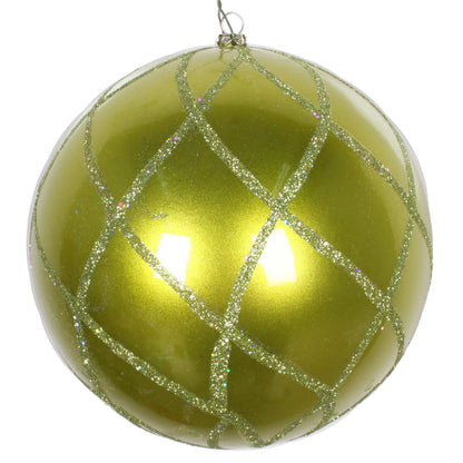 Vickerman 6" Lime Candy Finish Net Ball Ornament with Glitter Accents 2 per Bag