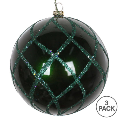 Vickerman 4" Emerald Candy Glitter Net Ball Ornament 3 per Bag