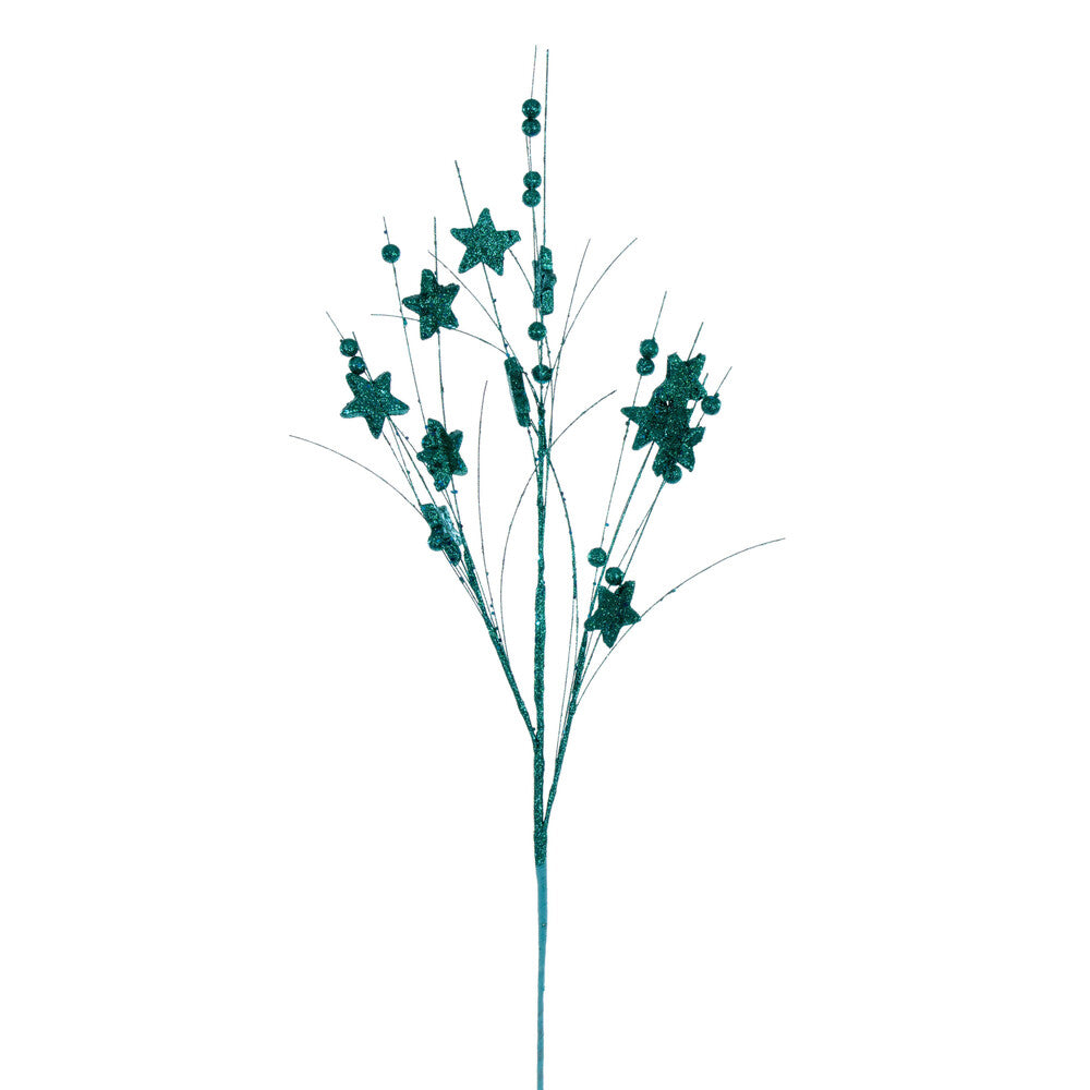 Vickerman 33" Teal Star and Ball Glitter Spray 6 per bag.