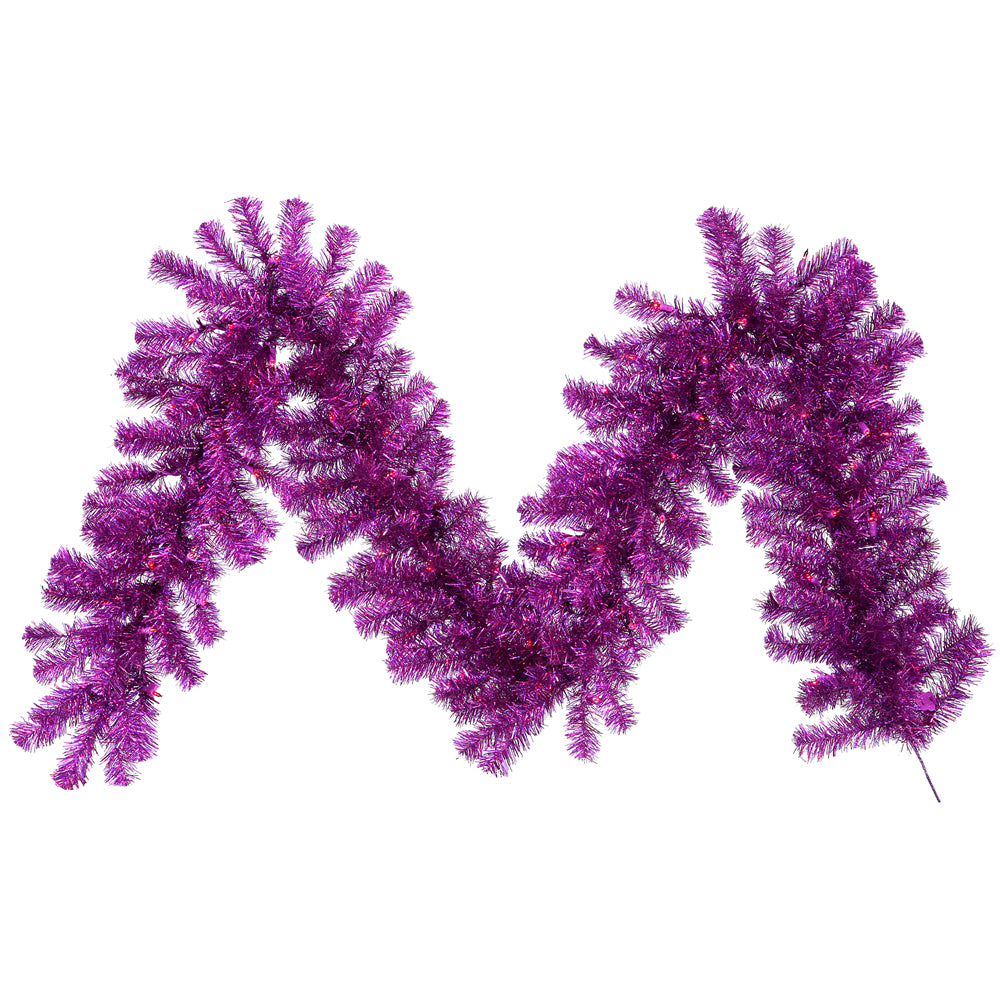 Vickerman 9' Purple Artificial Christmas Garland Purple Dura-lit Incandescent Mini Lights
