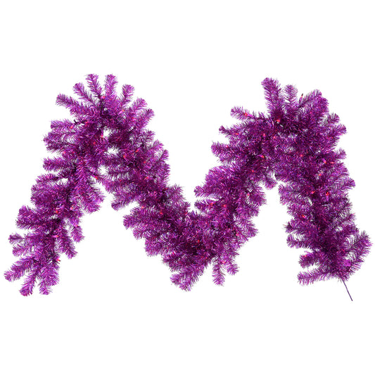 Vickerman 9' Purple Artificial Christmas Garland Purple Dura-lit Incandescent Mini Lights