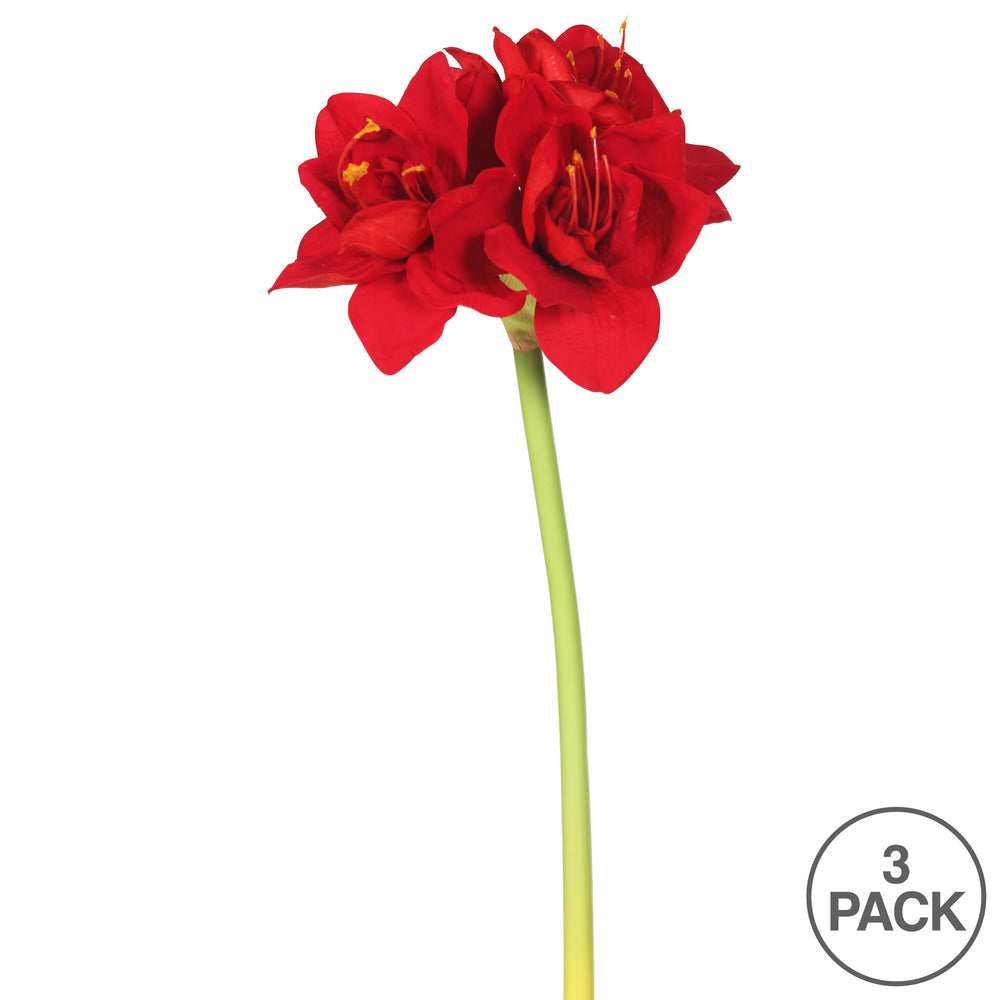 Vickerman 28" Artificial Single Red Velvet Amaryllis Stem Set of 3