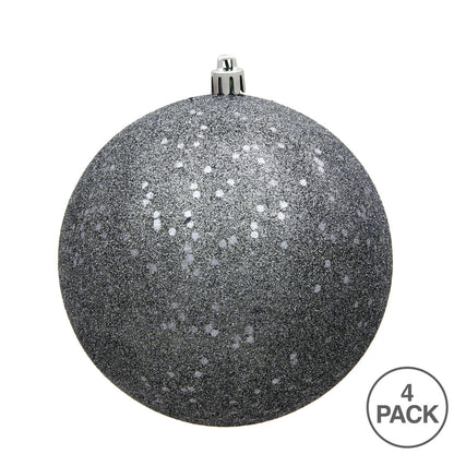 Vickerman 6" Pewter Sequin Ball Ornament 4 per Bag