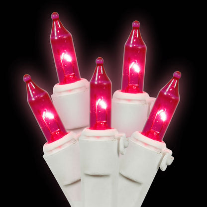 Vickerman 100 Pink Mini Light on White Wire 33' Long Christmas Light Strand