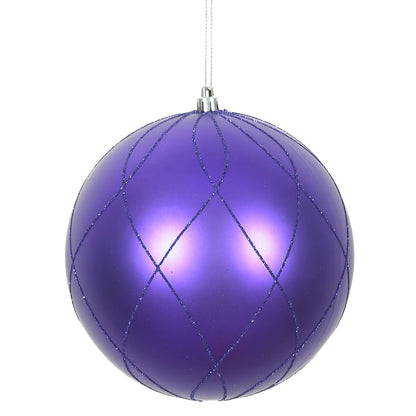 Vickerman 4" Purple Matte and Glitter Swirl Ball Ornament 4 per Box