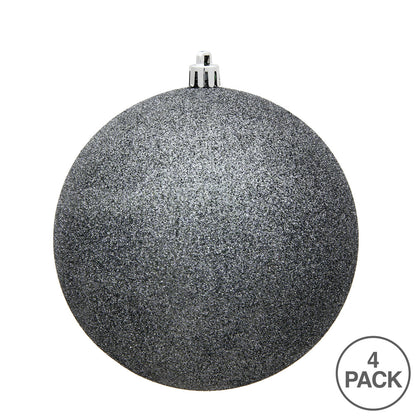 Vickerman 6" Pewter Glitter Ball Ornament 4 per Bag