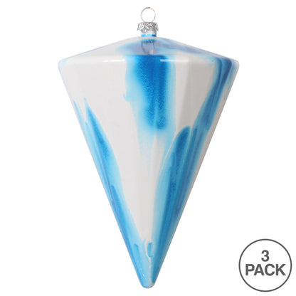 Vickerman 6"(H) x 4"(W) Blue/White Marble Cone Christmas Ornament Set of 3
