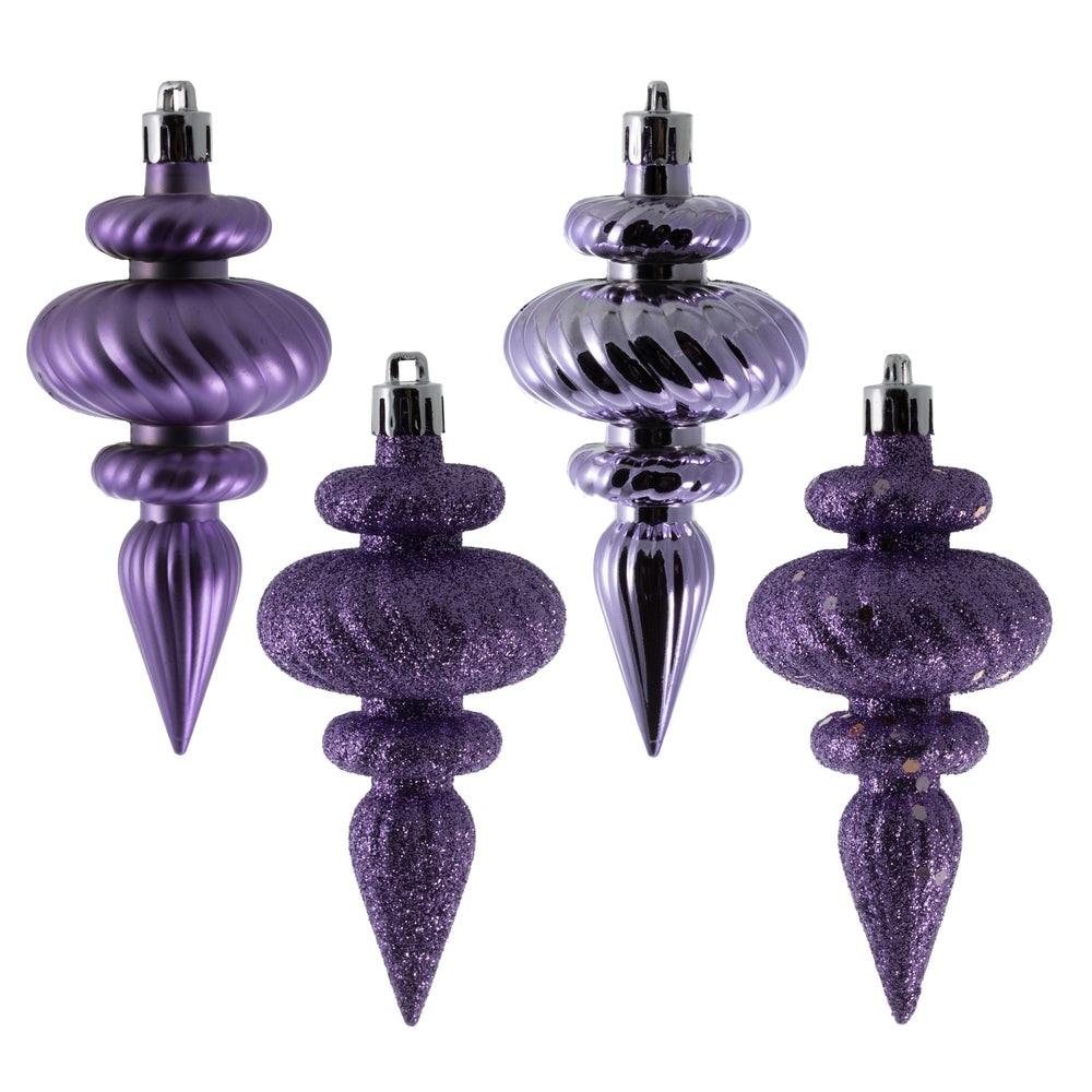 Vickerman 4" Lavender 4-Finish Finial Ornament 8 per Box