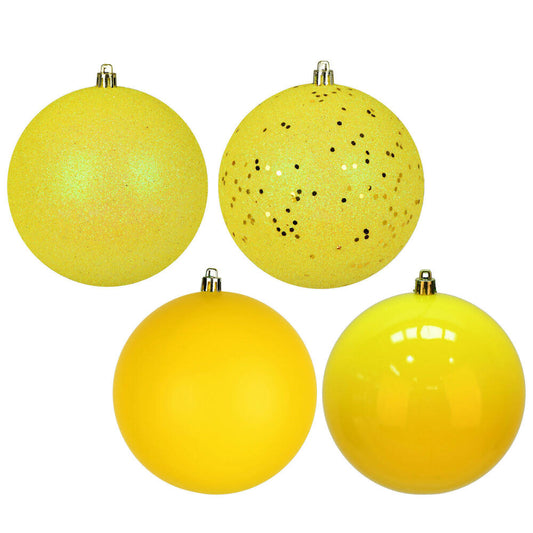 Vickerman 2.4" Yellow 4-Finish Ball Ornament Assortment 60 per Box
