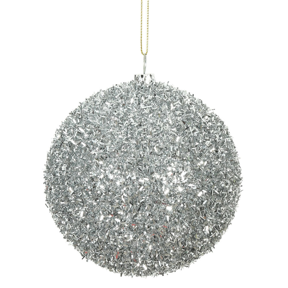 Vickerman 4" Silver Tinsel Ball Ornament 4 per Bag