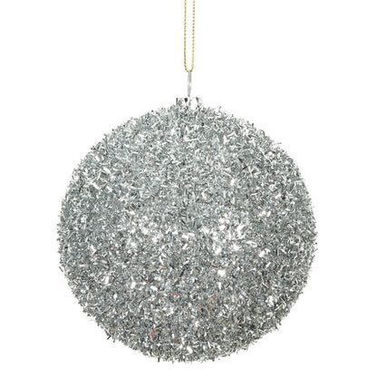 Vickerman 4" Silver Tinsel Ball Ornament 4 per Bag