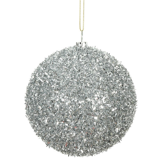 Vickerman 4" Silver Tinsel Ball Ornament 4 per Bag
