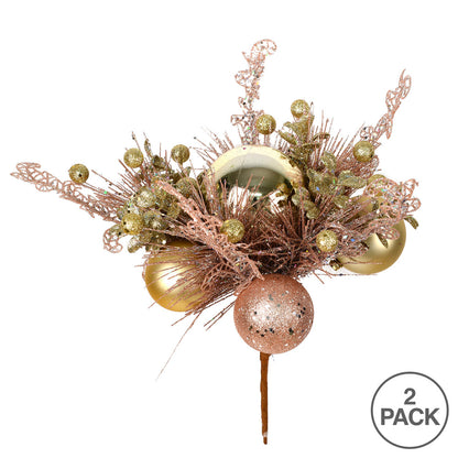 Vickerman 10" Champagne/Rose Gold Ornament Christmas Pick Pack of 2