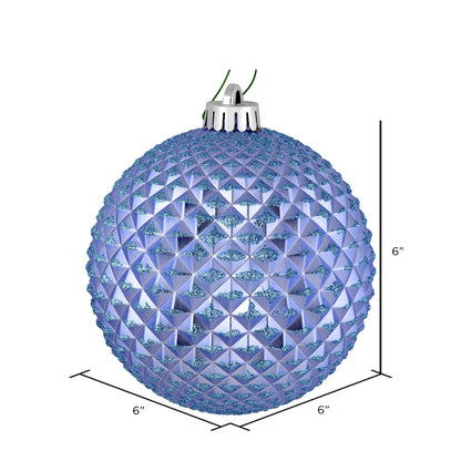 Vickerman 6" Periwinkle Durian Glitter Ball Ornament 4 per Bag