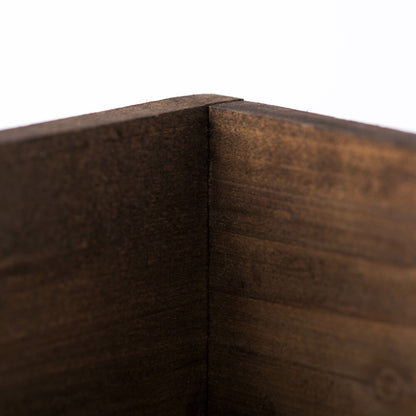 Vickerman 4"-6"-7"-8" Wooden Box Set. This set includes four wooden boxes that measure; large: 8.75" L x 7.5" W x 8.75" H medium: 7.3" L x 6.3" W x 7.5" H small: 6" L x 5" W x 6.75"H extra small: 4" L x 3.5" W x 4.7" H.  - 95% Wood Barrel 5%Metal