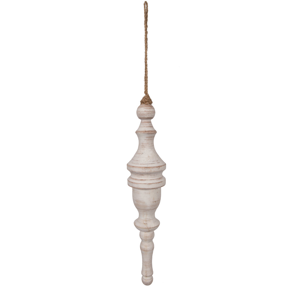 Vickerman 12" White Washed Turned Wood Finial Ornament 2 per bag.