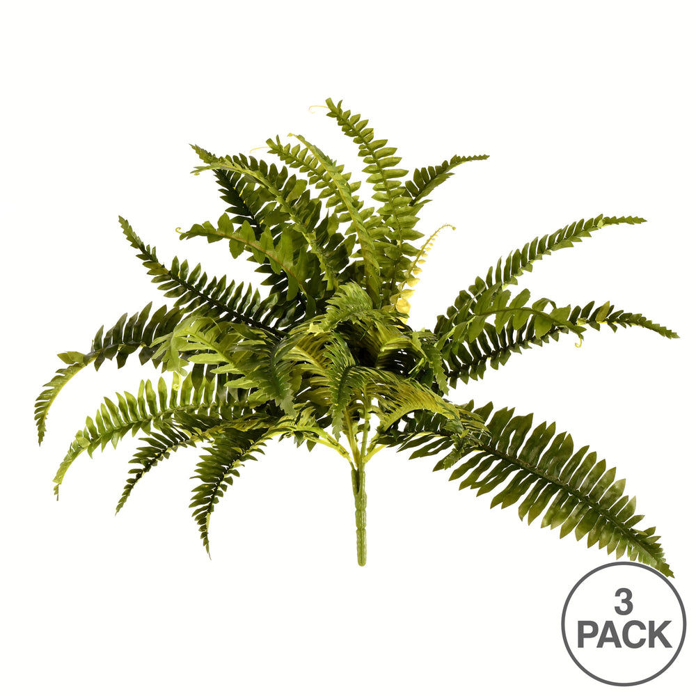 Vickerman 19" Artificial Green Boston Fern Bush Set of 3