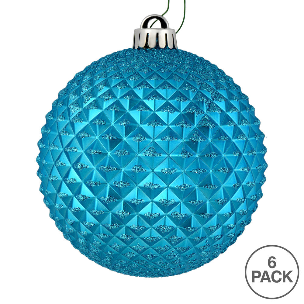 Vickerman 4" Turquoise Durian Glitter Ball Ornament 6 per Bag