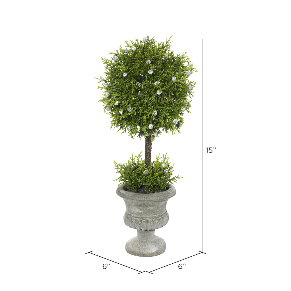 Vickerman 15" Artificial Green Oregon Juniper Topiary.