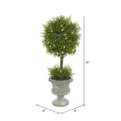 Vickerman 15" Artificial Green Oregon Juniper Topiary.