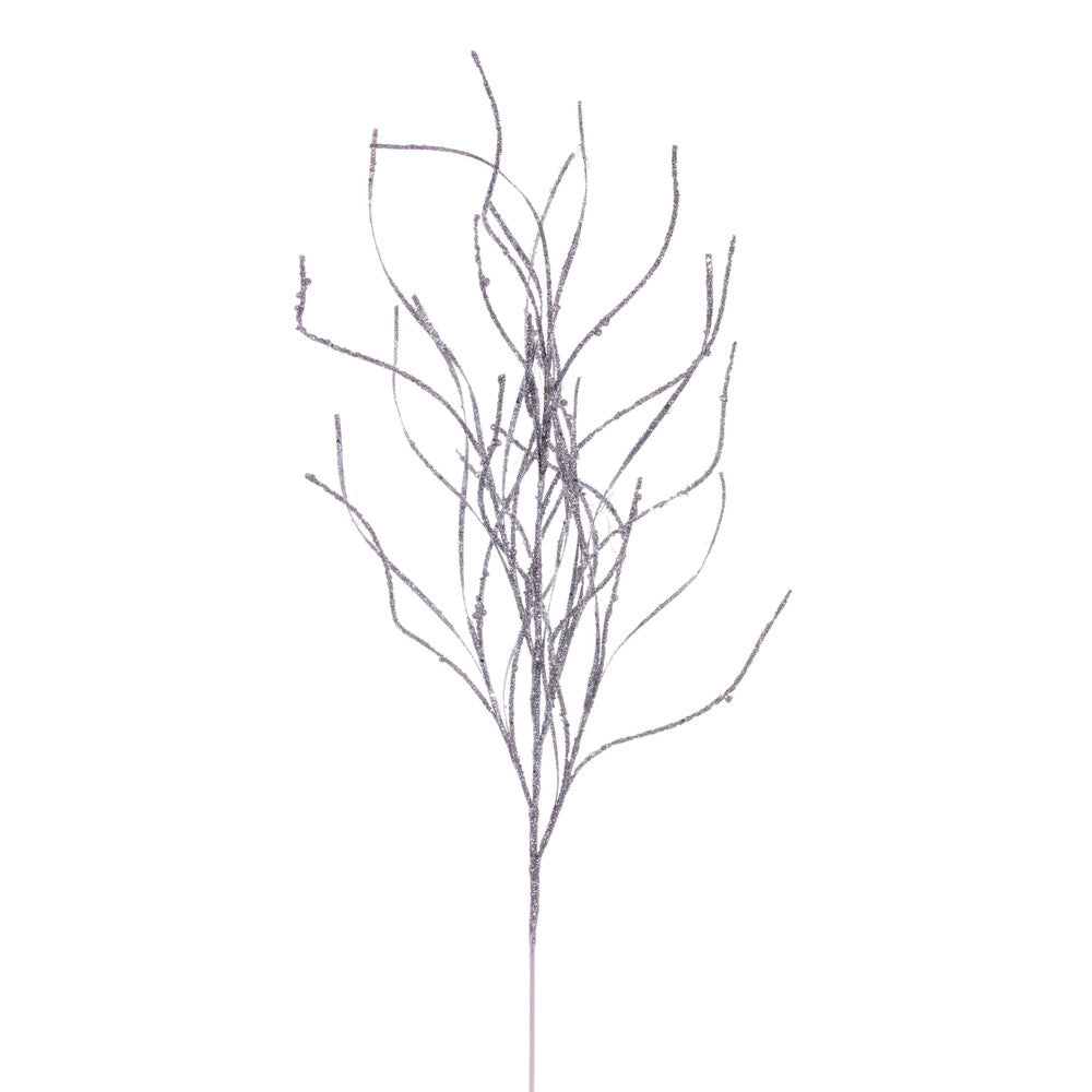 Vickerman 40" Silver Berry Cluster and Wavy Glitter Ball Spray 4 per bag.