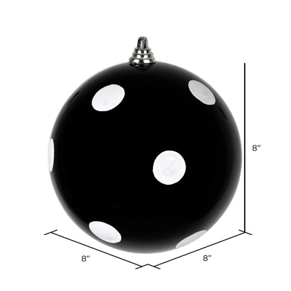 Vickerman 8" Black Candy Finish Ball Ornament with White Glitter Dots