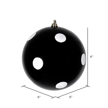 Vickerman 6" Black Candy Finish Ball Ornament with White Glitter Dots 4 per Bag