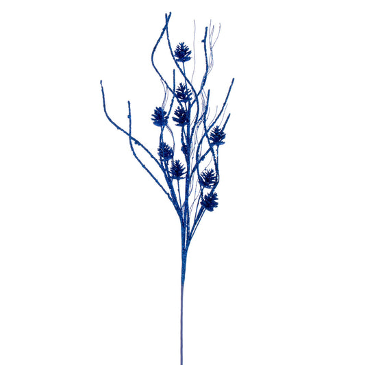 Vickerman 32" Blue Mini Pinecone Twig Glitter Spray 6 per bag.
