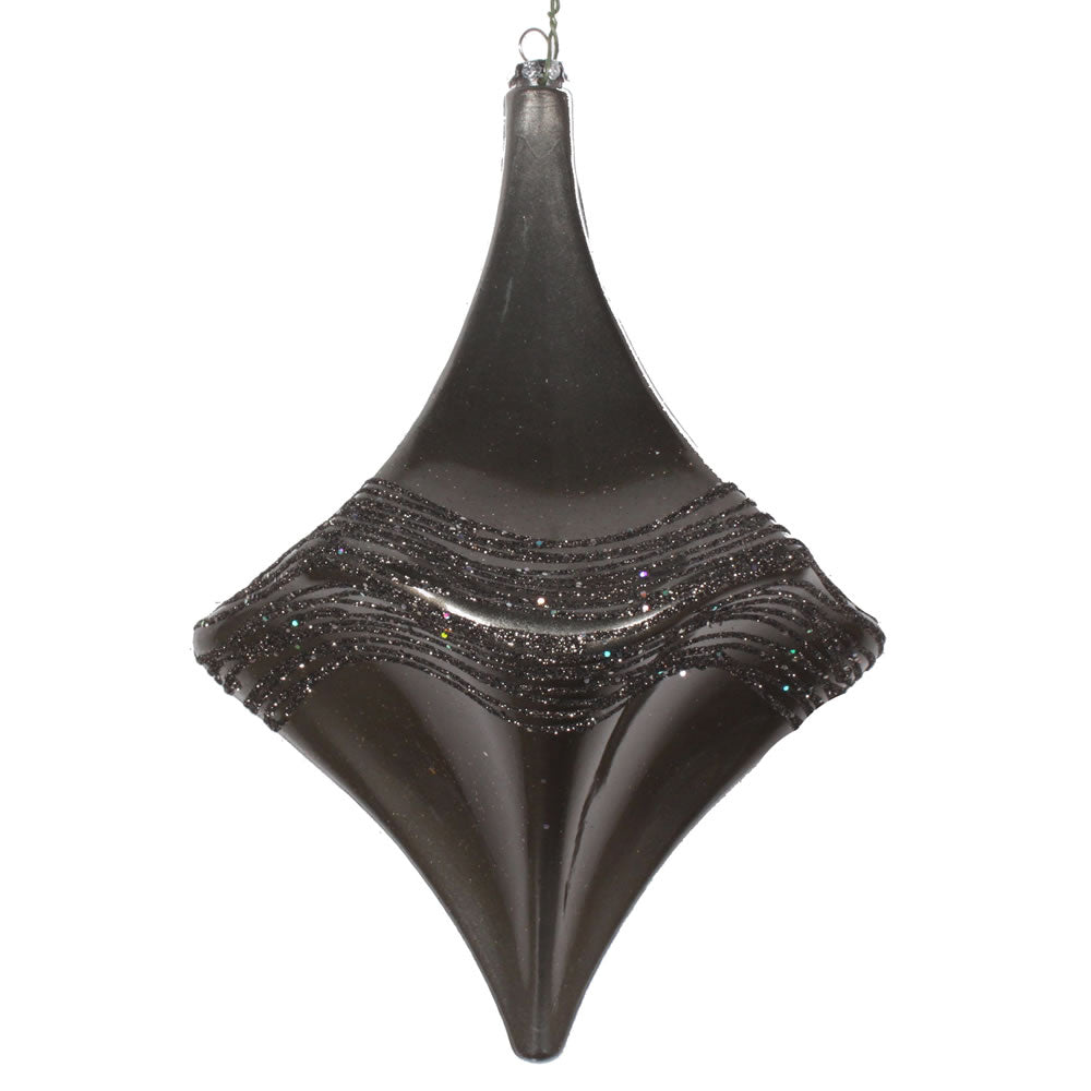 Vickerman 8" Gunmetal Candy Glitter Drop Ornament. This ornament is the perfect addition to any holiday decorating project. Each ornament features a drilled cap with threaded wire for easy decorating.