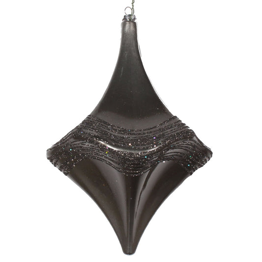 Vickerman 8" Gunmetal Candy Glitter Drop Ornament. This ornament is the perfect addition to any holiday decorating project. Each ornament features a drilled cap with threaded wire for easy decorating.