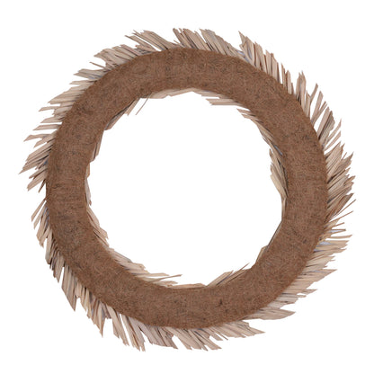 Vickerman Natural Botanicals 24" Bleached Canna Leaf Wreath. This wreath measures 24 inches in diameter. It features bleached canna leaves on a coco fiber base. This is a dried and preserved natural product.