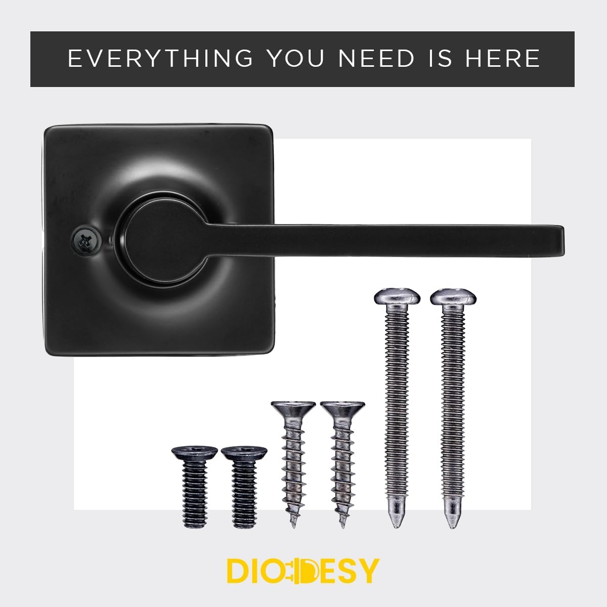 Diodesy Norwood Dummy Door Handle, Single Sided Lever for Closets, French Double Doors, and Pantry, Matte Black Non-Turning Reversible Interior Push/Pull Lever, Square Shape Door Knob