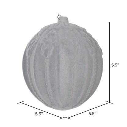 Vickerman 5.5" Silver Flocked Embossed Ball Ornament 2 per Bag