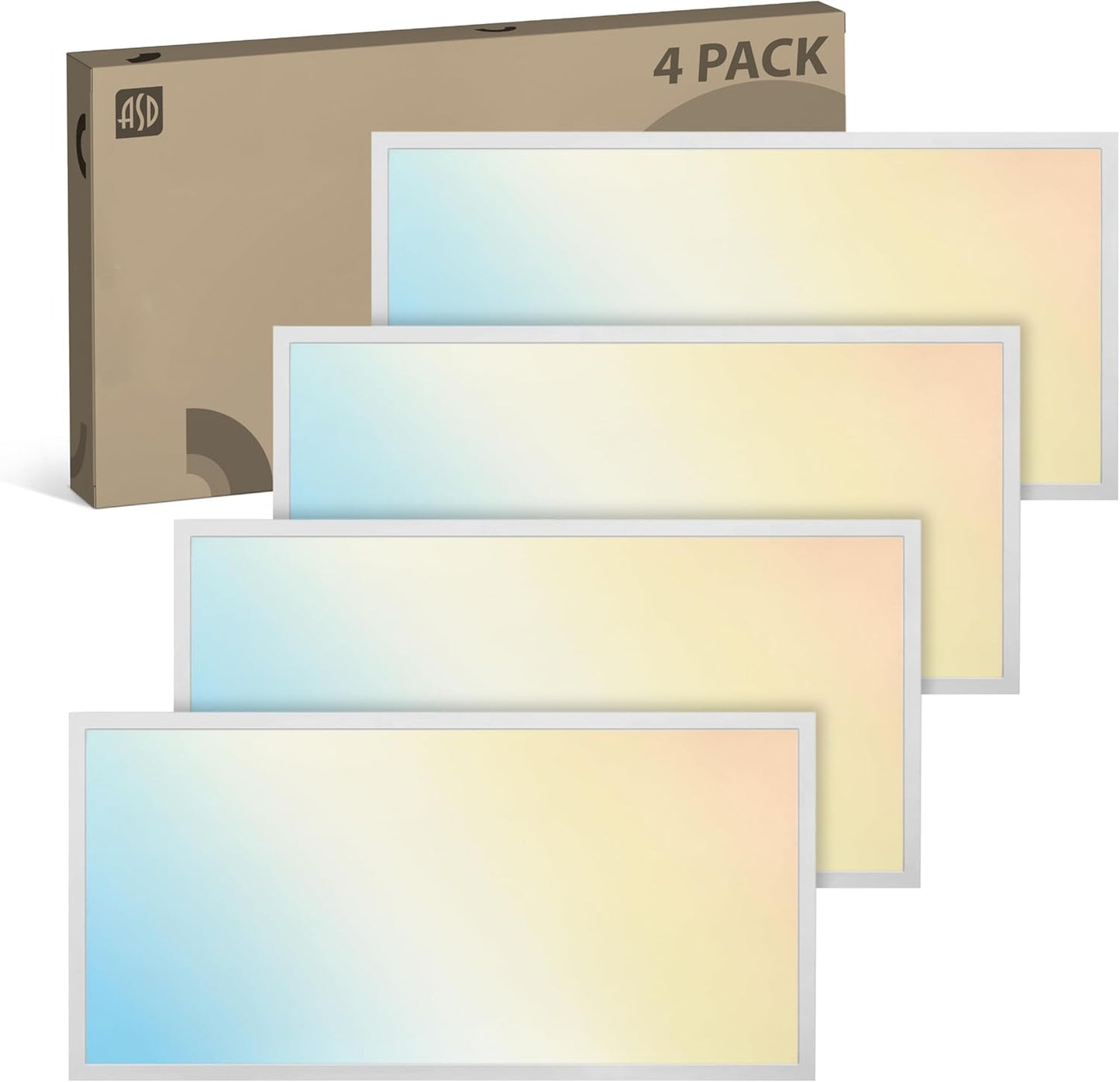 ASD Lighting LED Back-Lit Panel 2x4ft 25/30/40W 120-277V 0-10V Dimmable 3500/4000/5000K White UL DLC Premium 4 pack
